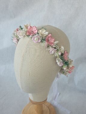 Hand Crafted Pink & Cream Floral Bridal Headpiece